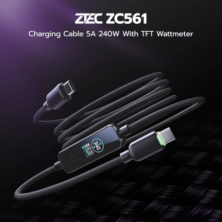 สายชาร์จเร็ว ZTEC รุ่น ZC561 USB-C TO USB-C 1.2 เมตร สีดำ 5A 240W หน้าจอ TFT_1